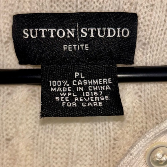 SUTTON STUDIO Ivory Cream Cable knit L/S Cashmere Sweater Petite Large PL - Picture 4 of 4